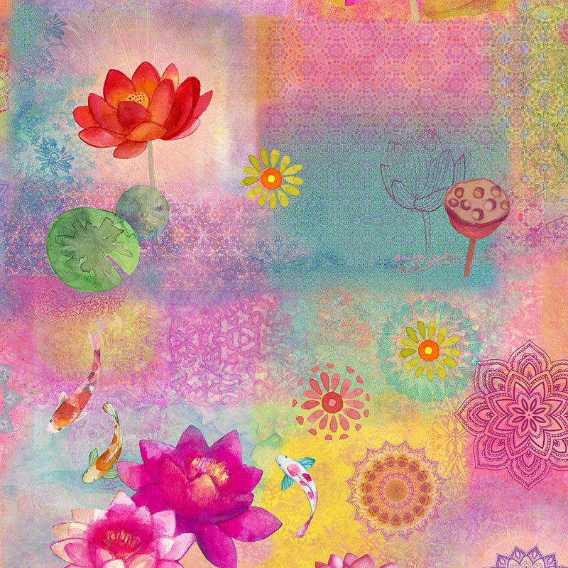 Clothworks, Lily Pond, Digital Patchwork, Orchid