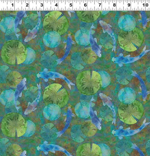Clothworks, Lily Pond, Hidden Koi, Teal
