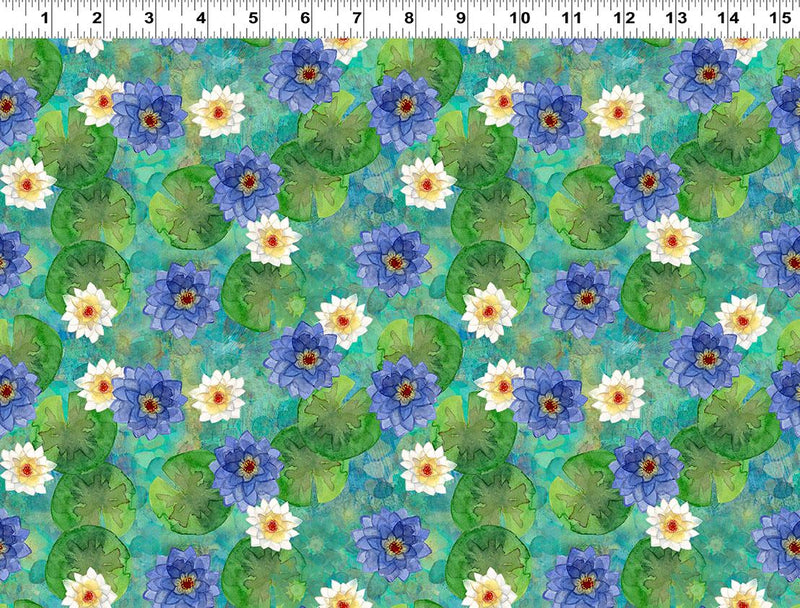 Clothworks, Lily Pond, Mixed Lilies, Teal