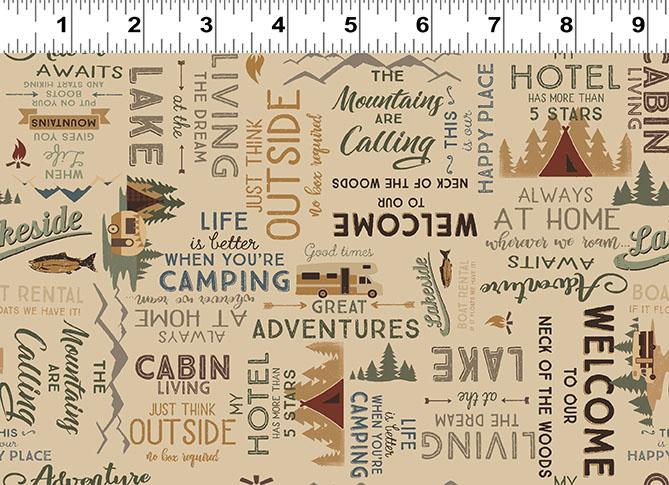 Clothworks, Living the Dream Flannel, Words, Light Caramel