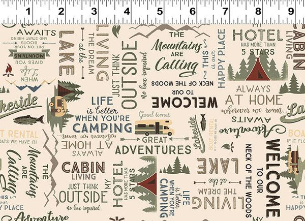 Clothworks, Living the Dream Flannel, Words, Light Khaki