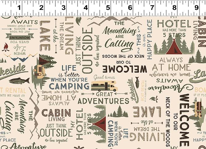Clothworks, Living the Dream Flannel, Words, Light Khaki