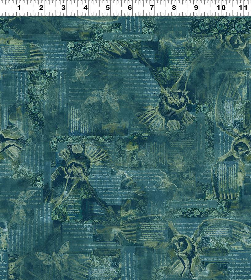 Clothworks, Night Whispers, Owl Collage, Dark Teal