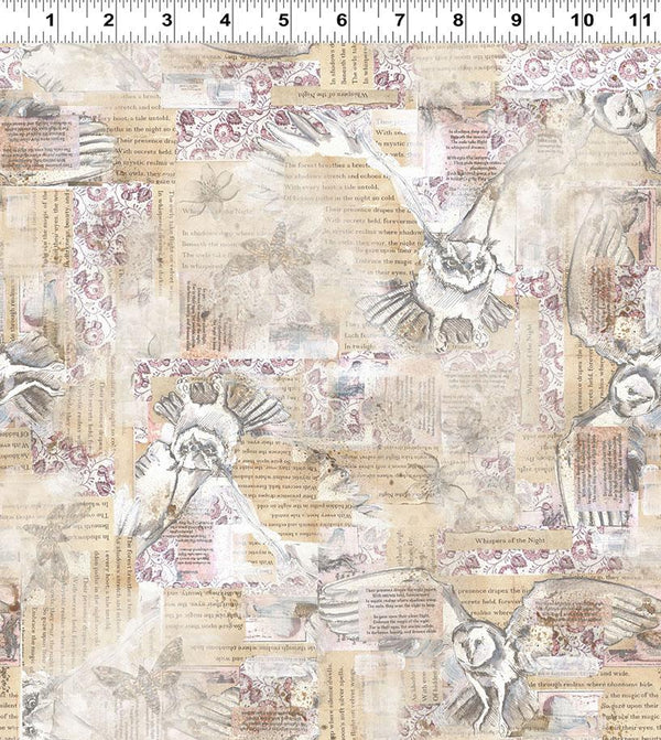 Clothworks, Night Whispers, Owl Collage, Khaki