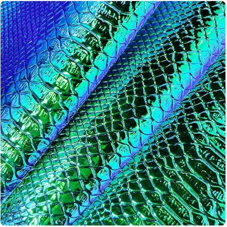 Croc Embossed Vinyl, Iridescent Holographic Green/Blue