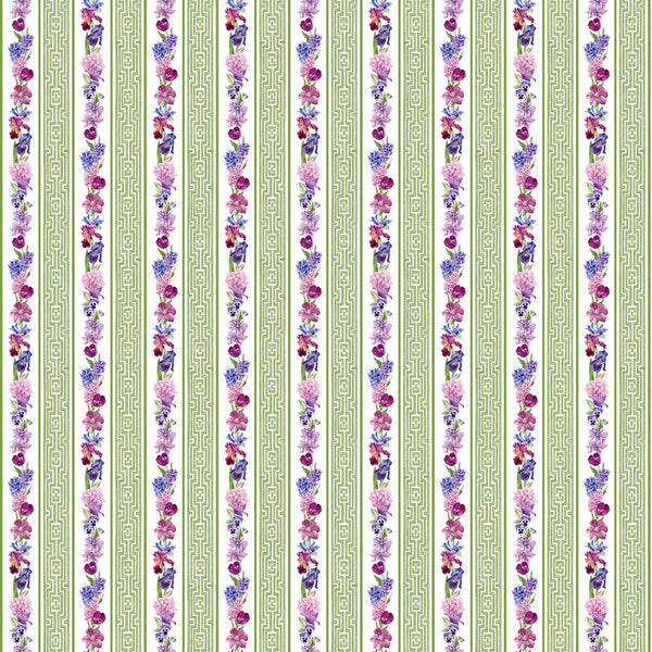 Deborahs Garden, Small Flower Stripe, Green