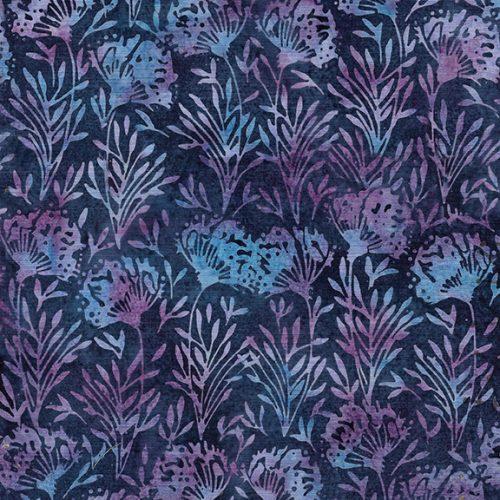 English Lavender Batiks, Flower with Leaves, Blue Denim