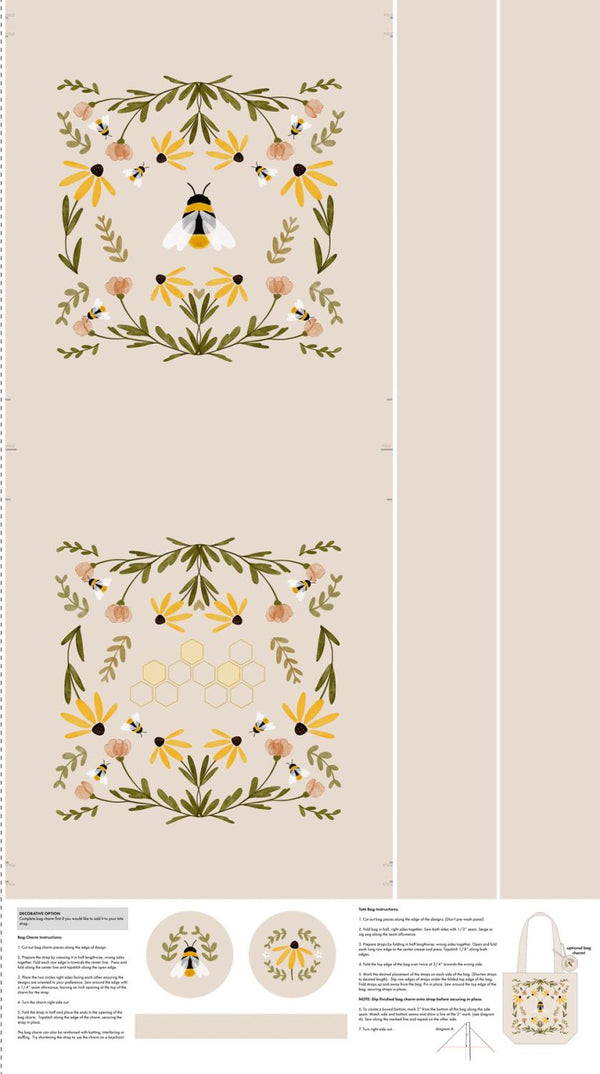 FIGO Fabrics, Humblebee, Tote Panel, Canvas