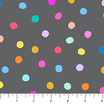 Figo Fabrics Basics, Dewfall, Large Multi Colored Dots on Gray