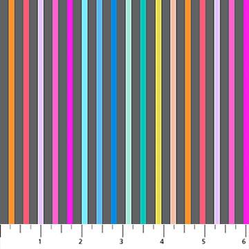 Figo Fabrics Basics, Dewfall, Narrow, Multi Stripes on Gray