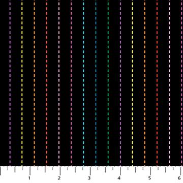 Figo Fabrics Basics, Dovetail, Narrow Dotted Stripes, Multi on Black