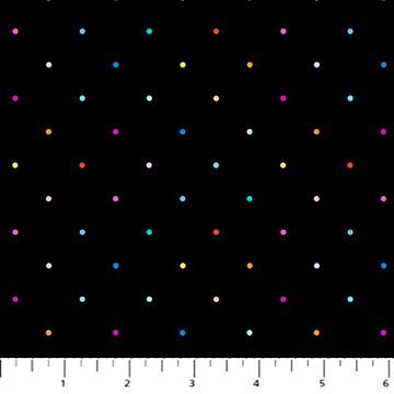 Figo Fabrics Basics, Dovetail, Tiny Dots, Multi on Black