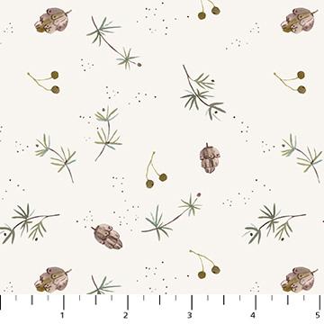 Figo Fabrics, Cozy Cubs,Tossed Pinecones & Sprigs on Cream