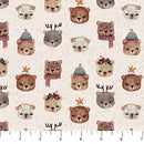 Figo Fabrics, Cozy Cubs,  Bear Faces in Winter Clothes on Cream