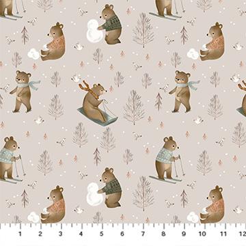 Figo Fabrics, Cozy Cubs,  Bears in Outdoor Winter Activities on Taupe