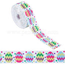 Grosgrain Ribbon, Printed Easter Eggs on White, .09in (2.5cm)wide