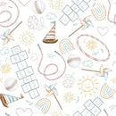 Henry Glass, Boho Buddies, Tossed Childrens Icons on White