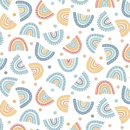 Henry Glass, Boho Buddies, Tossed Rainbows on White