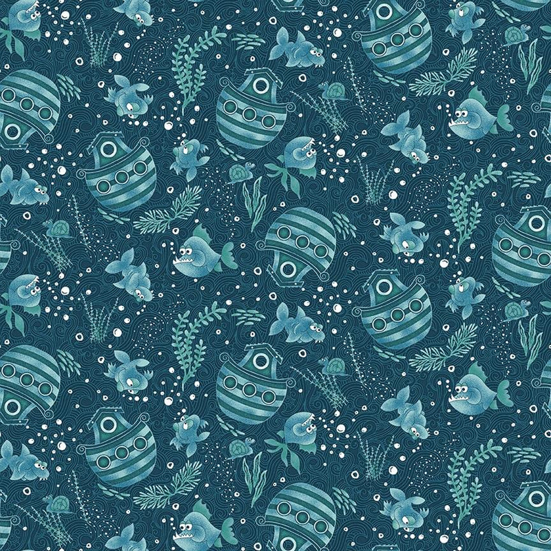 Henry Glass, Two by Two, Tossed Arks, Blue Tonal