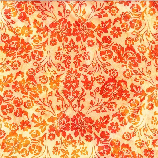 Hoffman Bali Batik, Floral Damask , Poppy