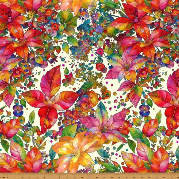 Hoffman Fabrics, Yuletide Blooms, Packed Flowers, Cream