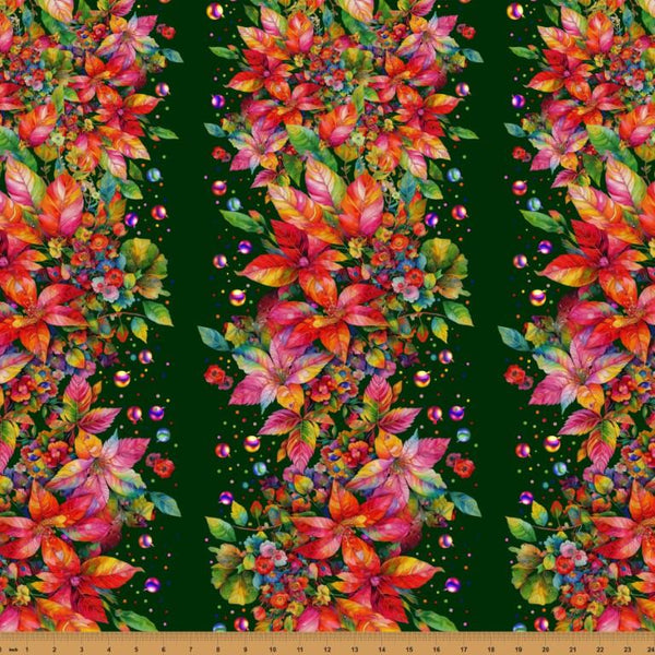 Hoffman Fabrics, Yuletide Blooms, Floral Stripe, Hunter