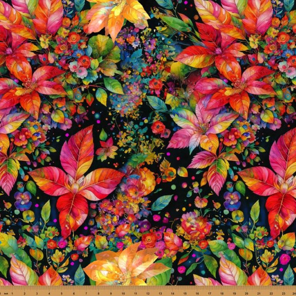 Hoffman Fabrics, Yuletide Blooms, Packed Flowers, Rainbow