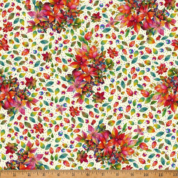Hoffman Fabrics, Yuletide Blooms, Tossed Flowers, Cream