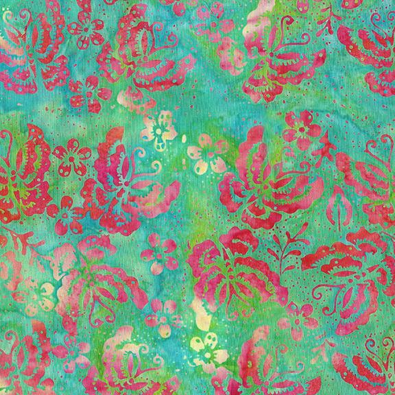 Island Batik, Pindot Florals, Butterfly, Teal, Chameleon