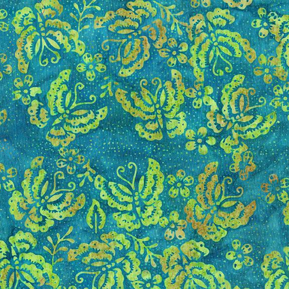 Island Batik, Pindot Florals, Butterfly, Teal, Surf