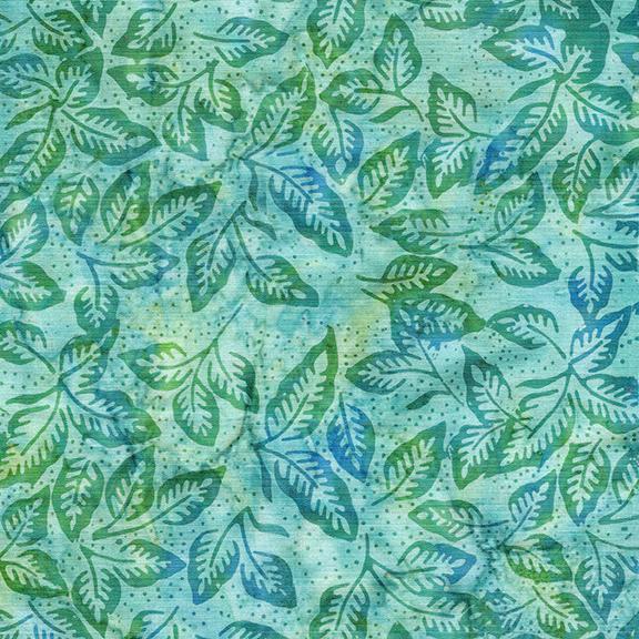 Island Batik, Pindot Florals, Leaves, Aqua