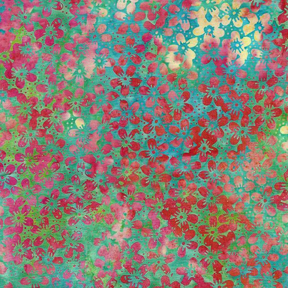 Island Batik, Pindot Florals, Mini Floral, Aqua, Chameleon