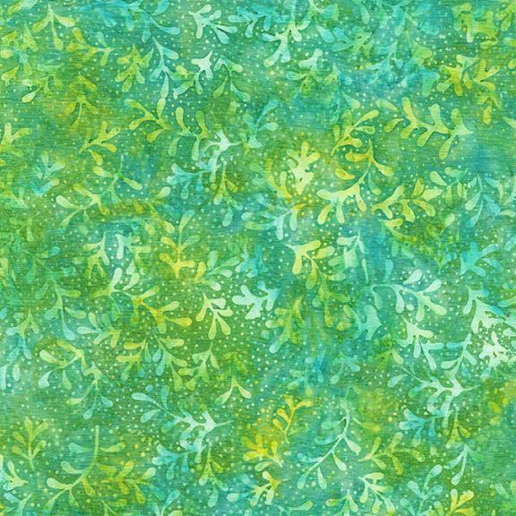 Island Batik, Pindot Florals, Sprig, Turquoise, Green