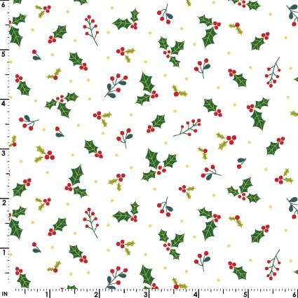 KimberBell Celebration, Metallic Holly on White