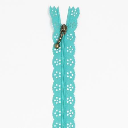 Kimberbell 14" Lace Zipper Robin's Egg Blue