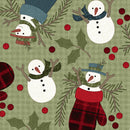 Maywood Fabrics, Holly Jolly Flannel, Snowmen, Green