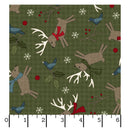 Maywood Fabrics, Holly Jolly Flannel, Reindeer, Green