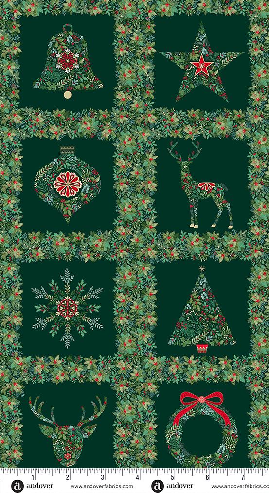 Makower UK, Good Tidings, Christmas Blocks Panel, 24" X 42"