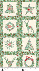 Makower UK, Good Tidings, Christmas Blocks Panel, 24" X 42", Cream