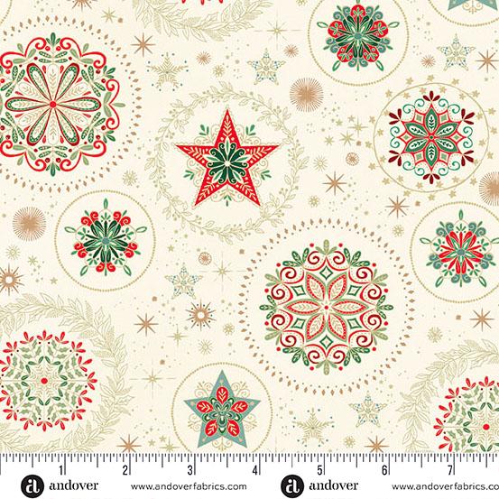 Makower UK, Good Tidings, Star Medallions on Cream