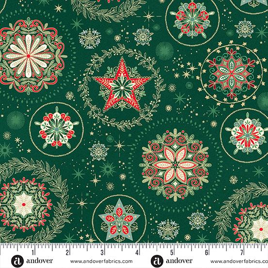 Makower UK, Good Tidings, Star Medallions on Green