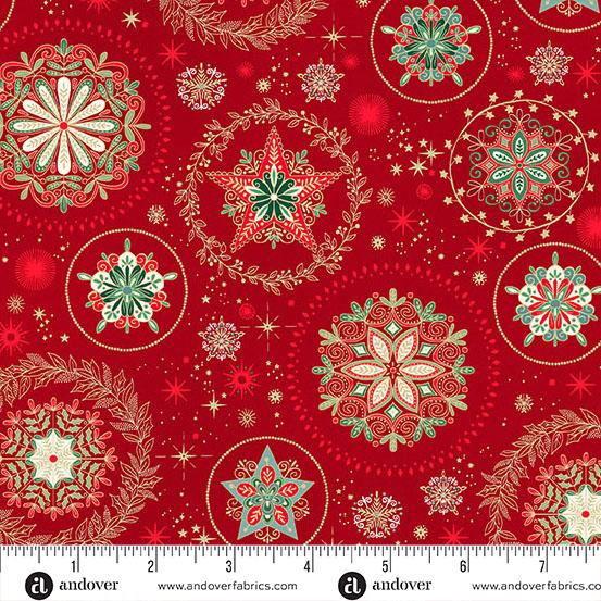 Makower UK, Good Tidings, Star Medallions on Red