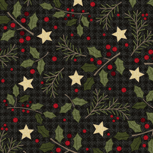 Maywood Fabrics, Holly Jolly Flannel, Holly, Black