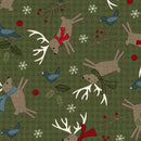 Maywood Fabrics, Holly Jolly Flannel, Reindeer, Green