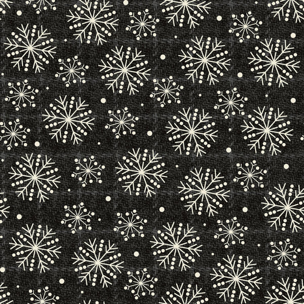 Maywood Fabrics, Holly Jolly Flannel, Snowflakes, Black