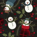 Maywood Fabrics, Holly Jolly Flannel, Snowmen, Black