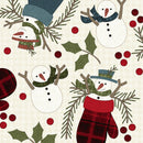 Maywood Fabrics, Holly Jolly Flannel, Snowmen, Cream