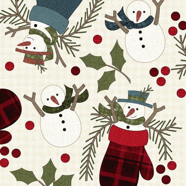 Maywood Fabrics, Holly Jolly Flannel, Snowmen, Cream