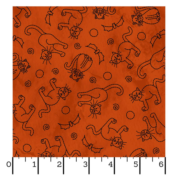 Maywood Fabrics, Spooky Sitches, Cats & Bats, Orange