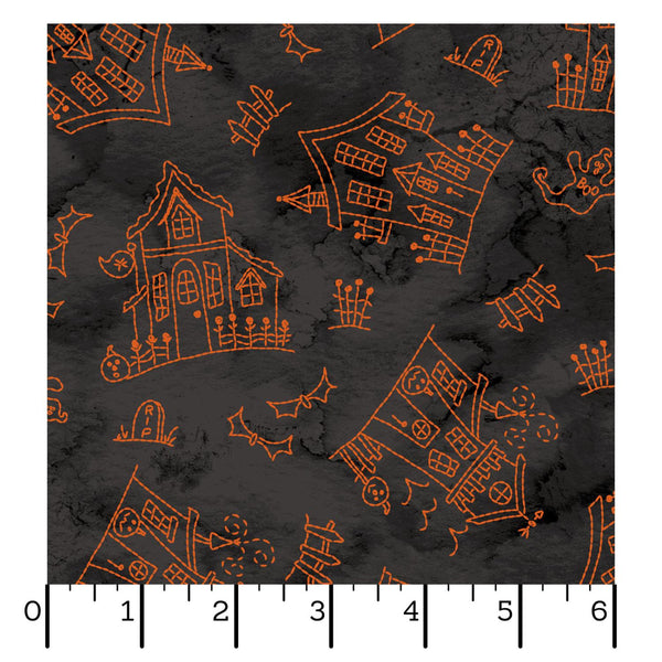 Maywood Fabrics, Spooky Sitches, Haunted House, Black